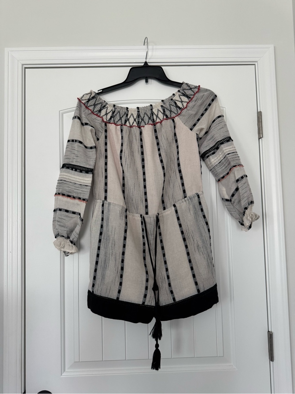 Adelyn Rae Cream and Black One-Shoulder Striped Dress - Picture 2 of 5